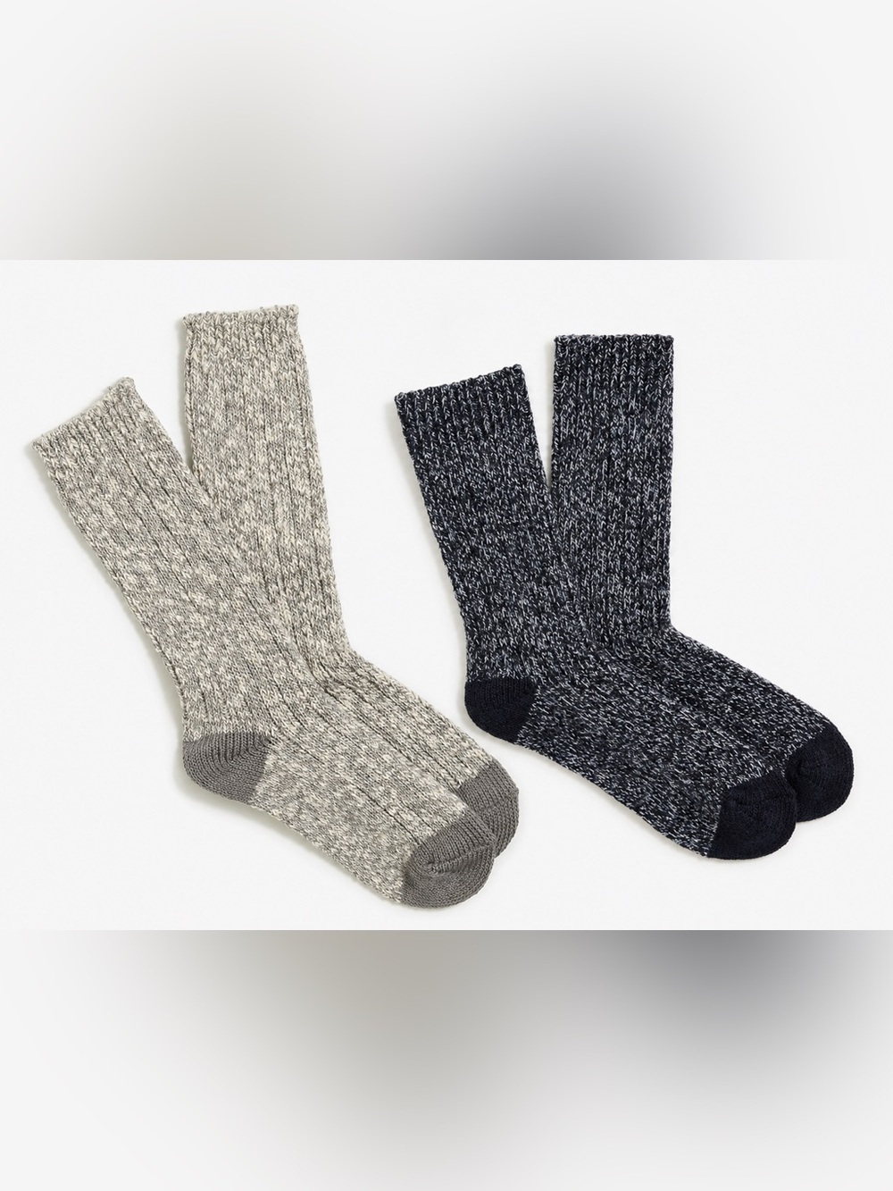 NWOT J. Crew Camp Sock Marled Crew Socks in Black and Light Gray - 2-Pack